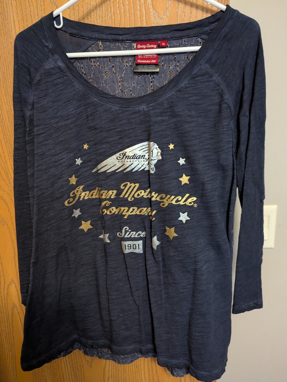 Indian Motorcycle Company Navy Graphic Long Sleeve Tee Lace Back